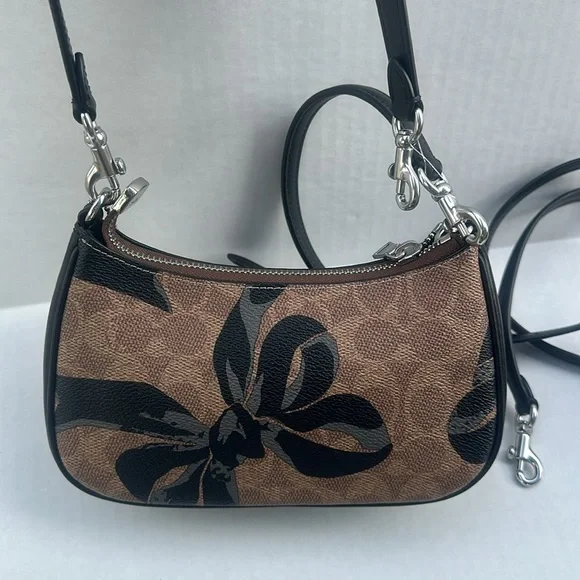 New COACH Teri Mini Crossbody Bag In Signature Canvas With Bow Print - Picture 9 of 10
